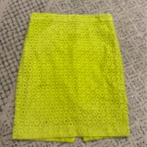 J.Crew No. 2 Eyelet Pencil Skirt Neon Lime / Citron Green - Sz 2